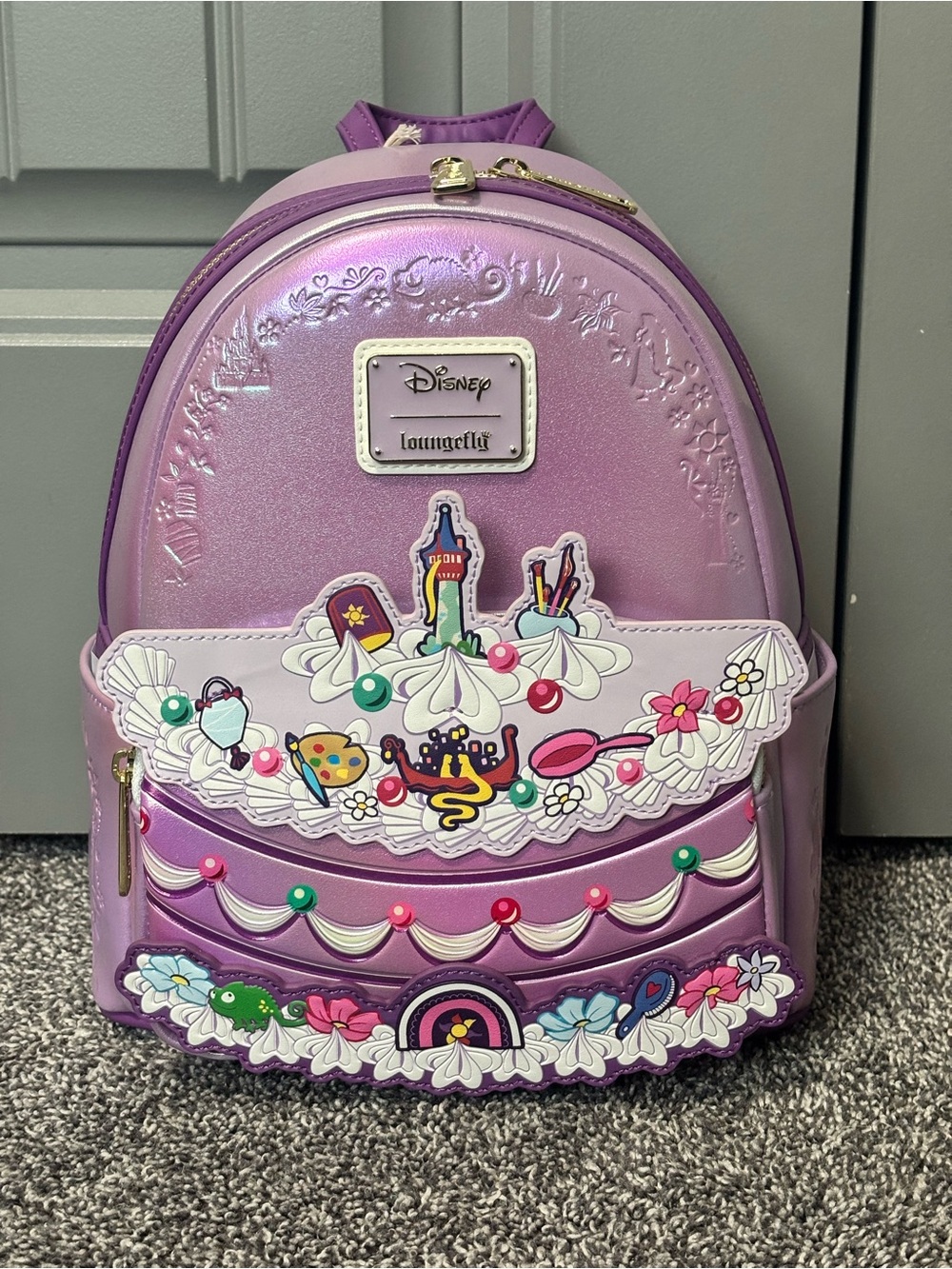 Loungefly Iridescent Purple Rapunzel Cake Mini Backpack